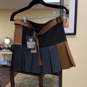 The Ragged Priest Striped Black and Brown Mini Skirt